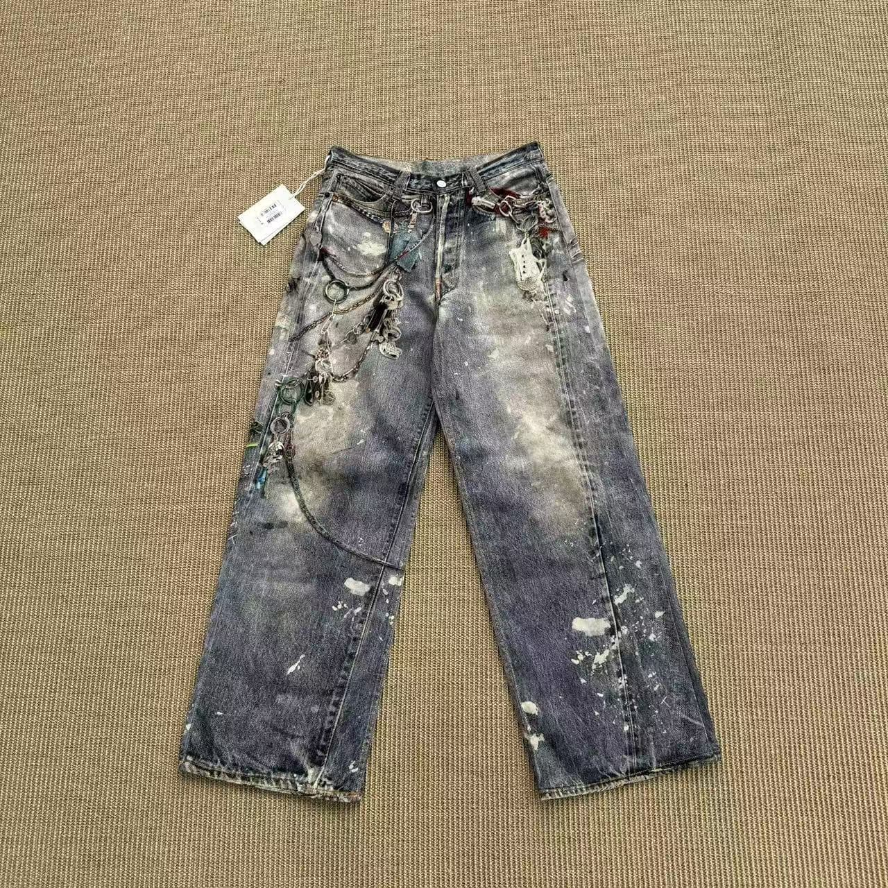 Men's Clothing Acne Style Distressed Graffiti Heavy Industry Wasteland Style Illusion Inkjet 3D Printed Keychain Jeans For Men And Women