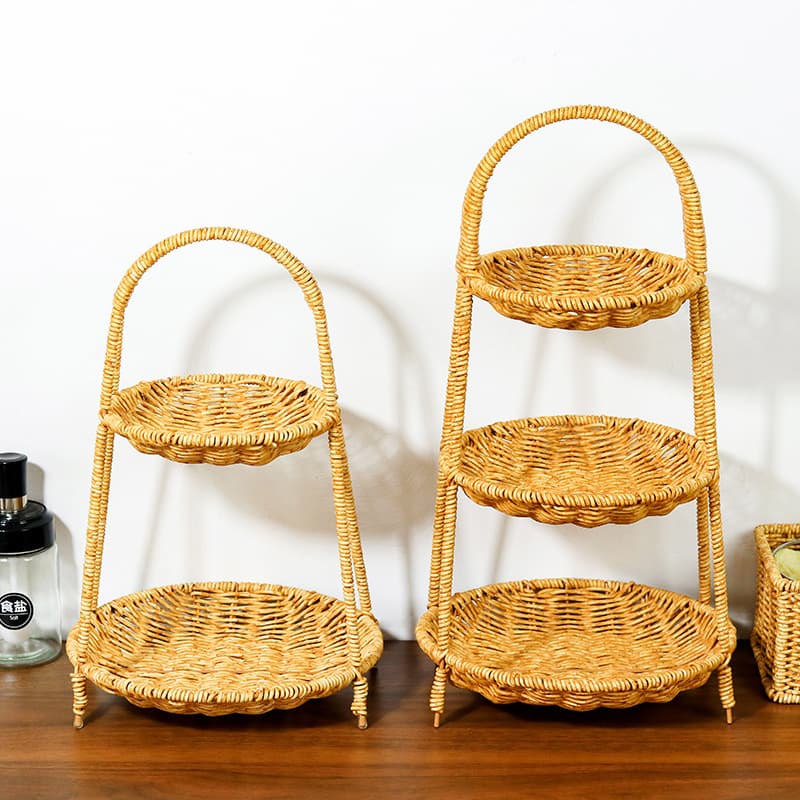 Handwoven Rattan Fruit Basket - Multi-Layer Storage Organizer For Kitchen & Dining