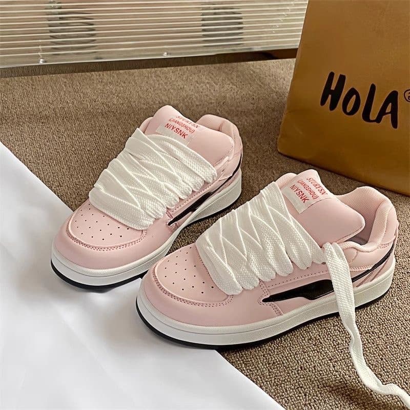 Thick Soled Pink Shoes For Women New Style Niche All Match Student Retro Training Sneakers