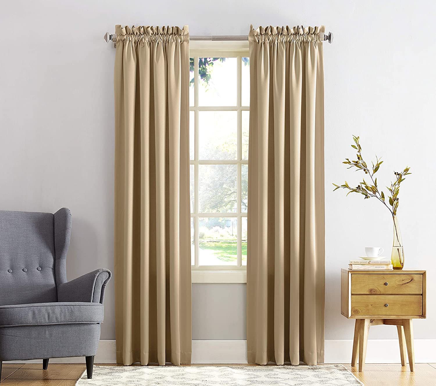 curtains, Nordic style solid color curtains, finished curtain rods