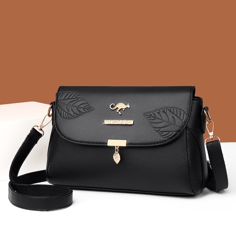 Women's one-shoulder diagonal lady's bag multi-layer fashion embossed leaf square bag new cross-border exclusive