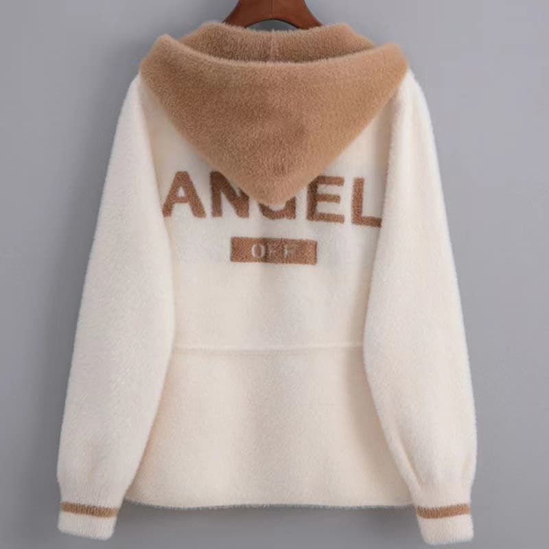 Women's Clothing Mink Velvet Short Jacket For Women Loose Thickened Color Matching Hooded Sweater