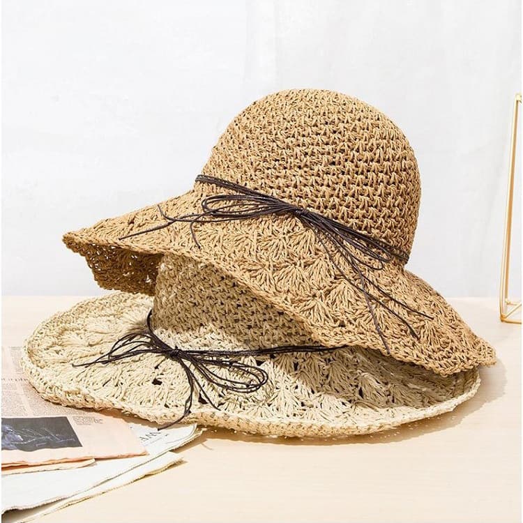 Straw hat women summer beach sun hat foldable foreign trade all-match sun hat hollow handmade crochet wholesale hat
