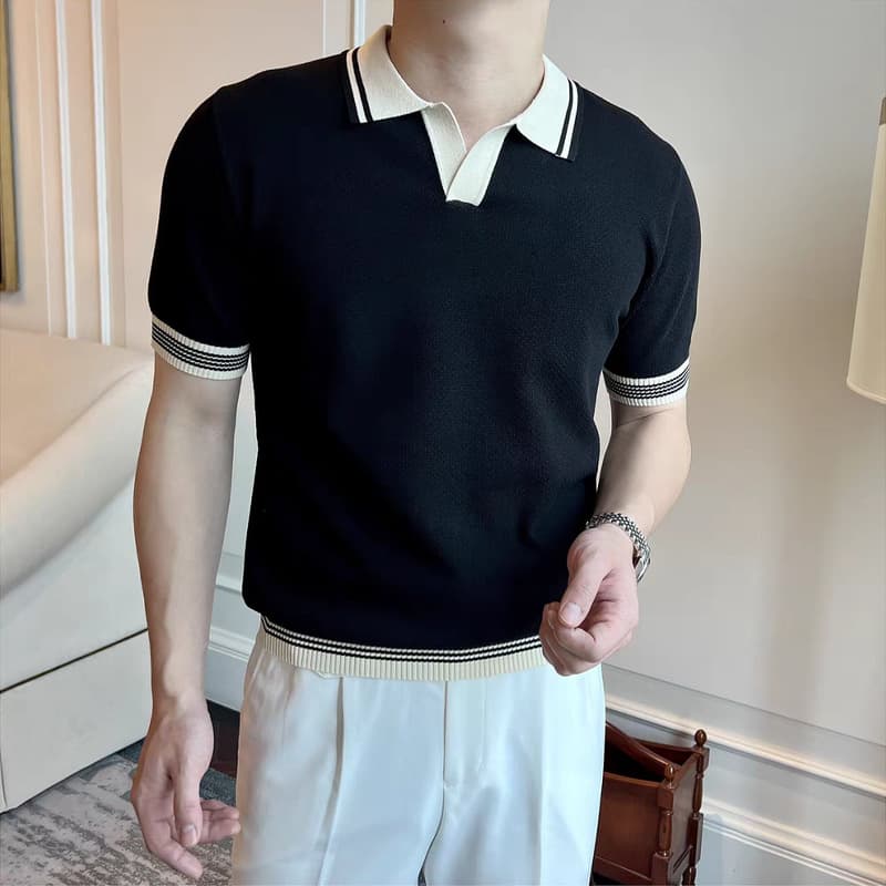 Polo décontracté pour homme, coupe ajustée, respirant, manches courtes, infroissable, style business décontracté, été