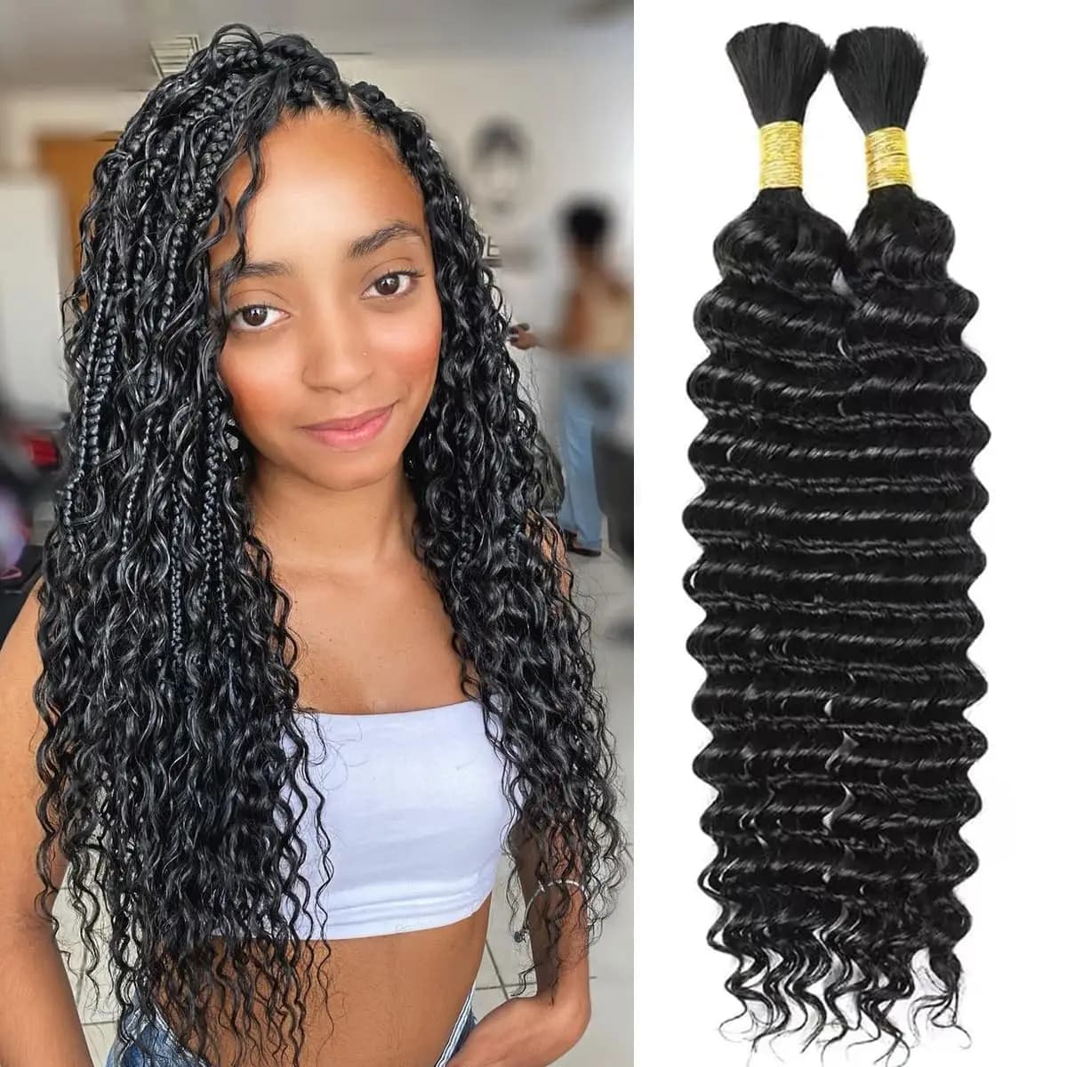 28 inches Natural Color Deep Wave Human Hair Bulk 100g Brazilian