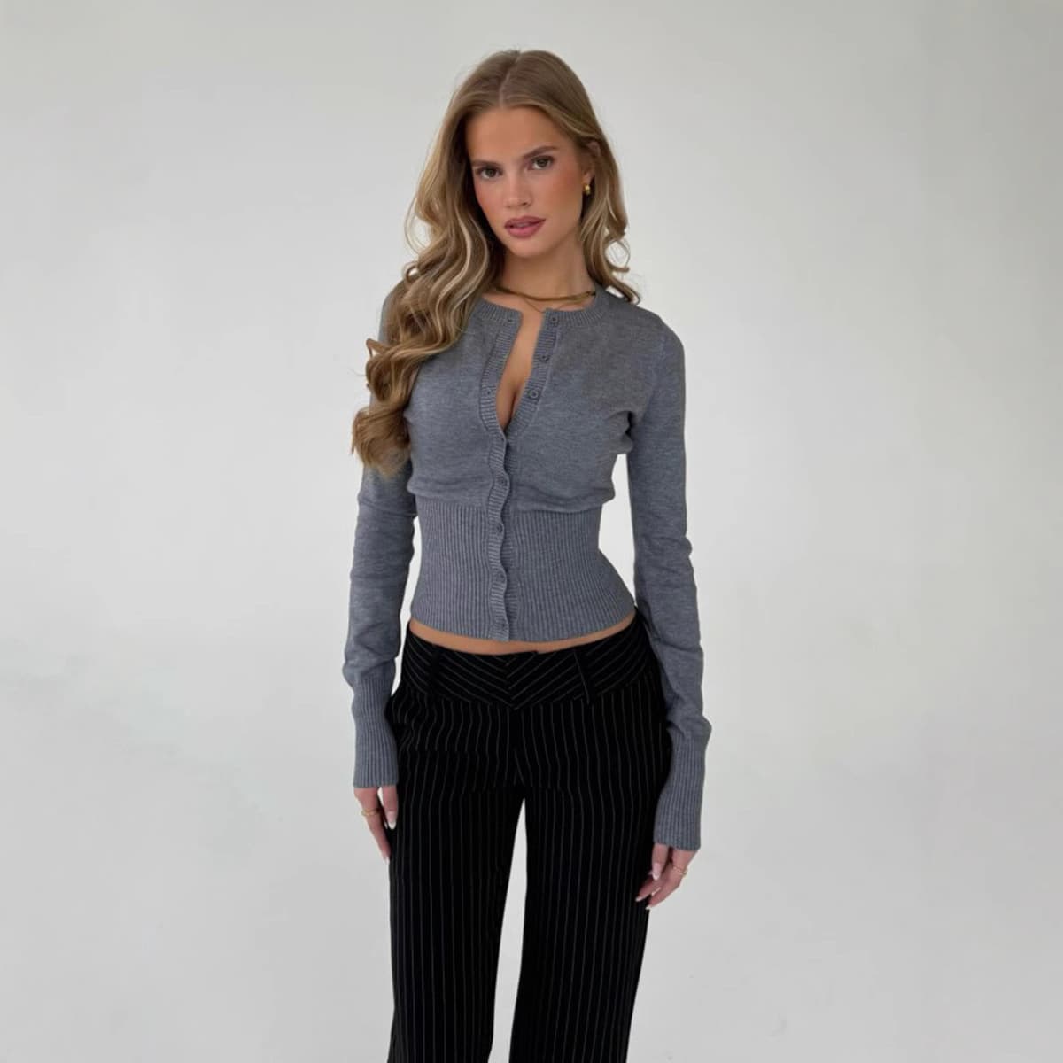 Fitted Long Sleeve Knit Cardigan - Viscose Blend Lightweight Sweater For Women | Slim Open Front Cover-Up In Navy, Grey, Beige & Pastel Shades