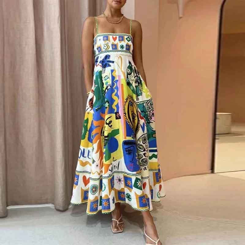 Robe longue trapèze élégante à imprimé floral pour femme, nouvelle collection printemps 2025