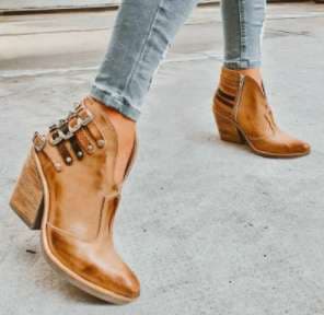 European and American foreign trade new women's shoes rivet five belt buckle wooden root large size cross-border wish hot selling women's short boots