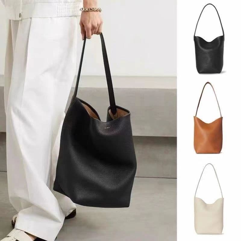 The Bucket Row Genuine Large Capacity Bag Soft Leather High-end Commuter Tote Women's Shoulder Handbag