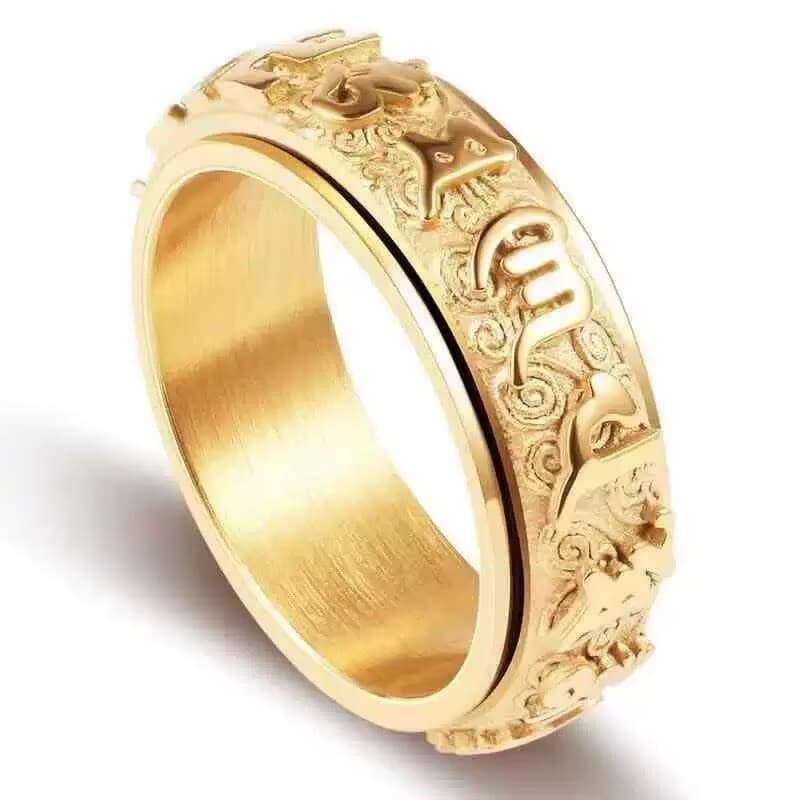 Six-Word Mantra Rotating Titanium Men's Stainless Steel Swastika Heart Sutra Cloud Pattern National Trend Rotatable Ring