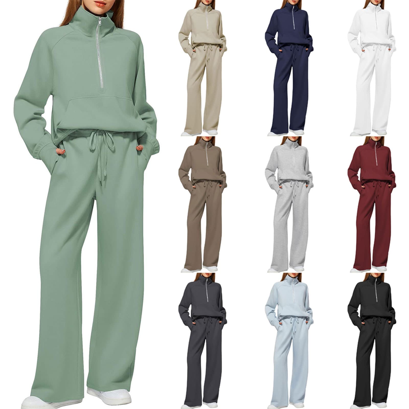 Women's Casual Sweatshirt Long Sleeve Women's Suit Spring Solid Color Simple Strappy Wide Leg Pants Tracksuit 2 Piece Ou