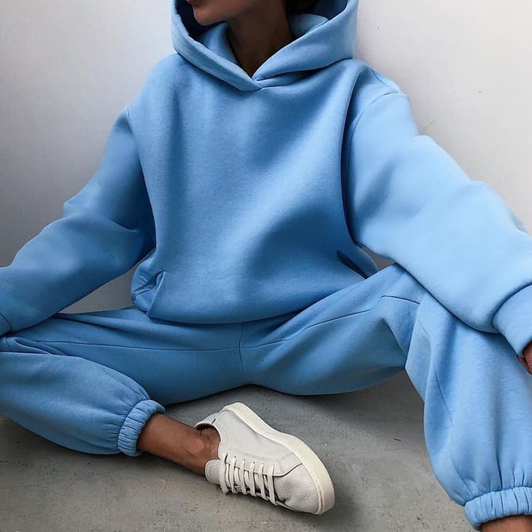 Women's solid color hooded sweatshirt trousers street fashion casual suit