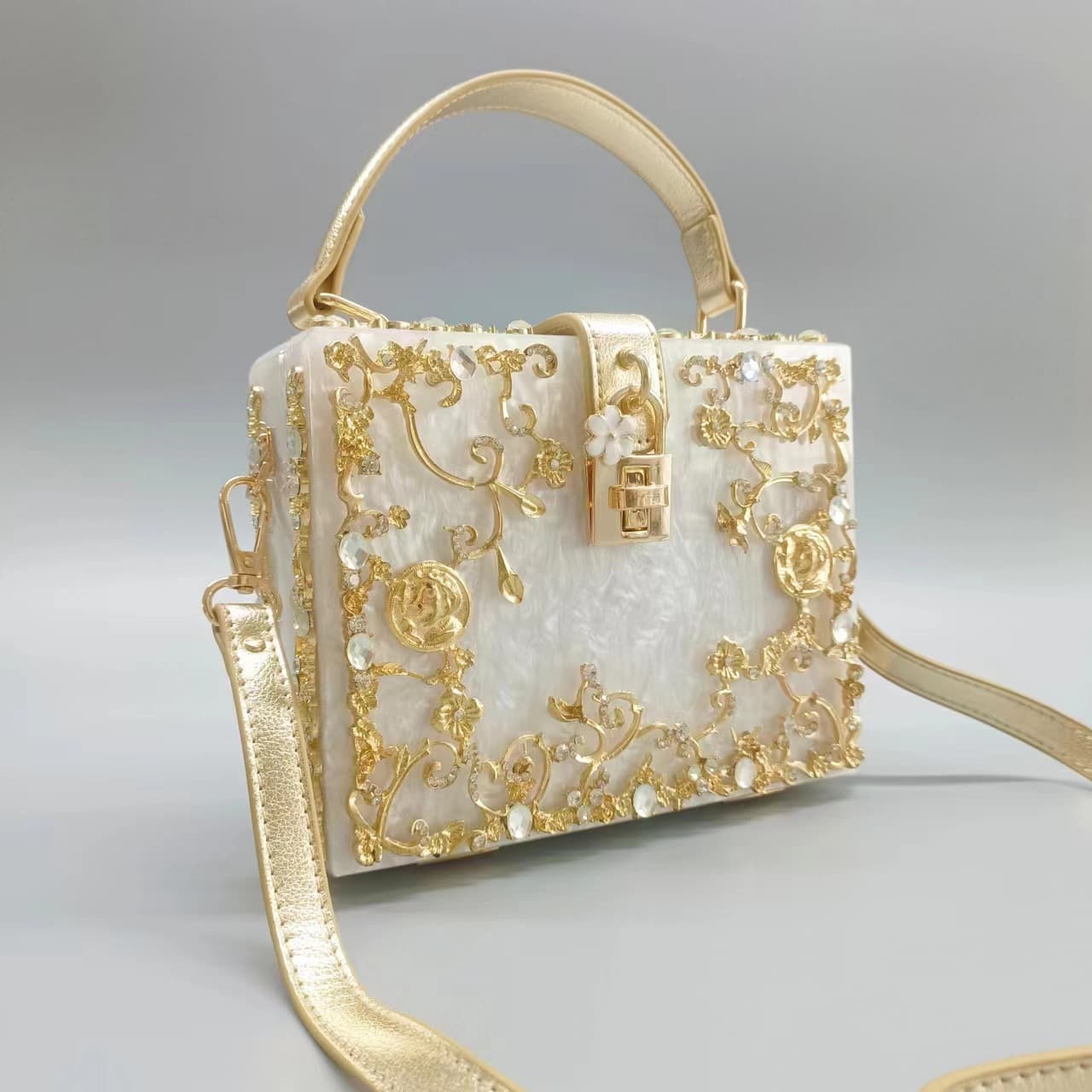 Women's Bags Clearance Acrylic Evening Bag Hollow Metal Carved Diamond Handbag Shoulder Crossbody Ladies Bag