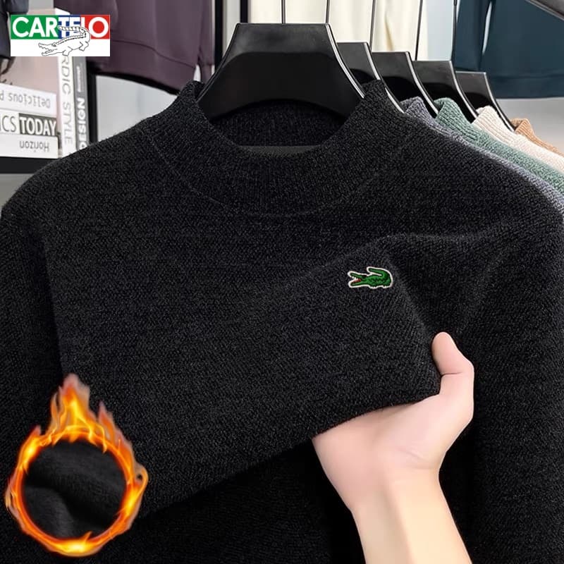Crocodile Men's Semi-Turtleneck Fleece Lined Knit Sweater, Warm Winter Pullover, Soft & Comfortable, Casual Fall Winter Thermal Top