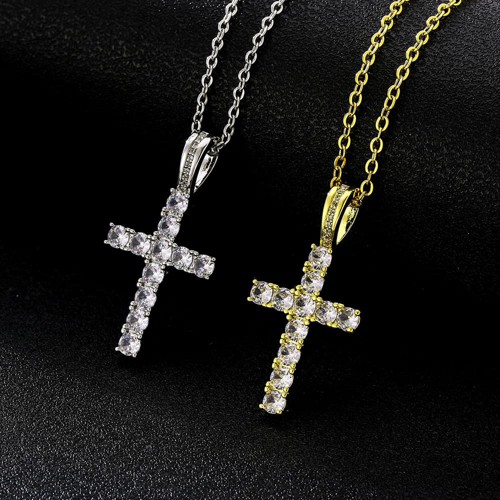 hot selling accessories couple cross zircon necklace men's and women's jewelry High sense niche sweater chain necklace