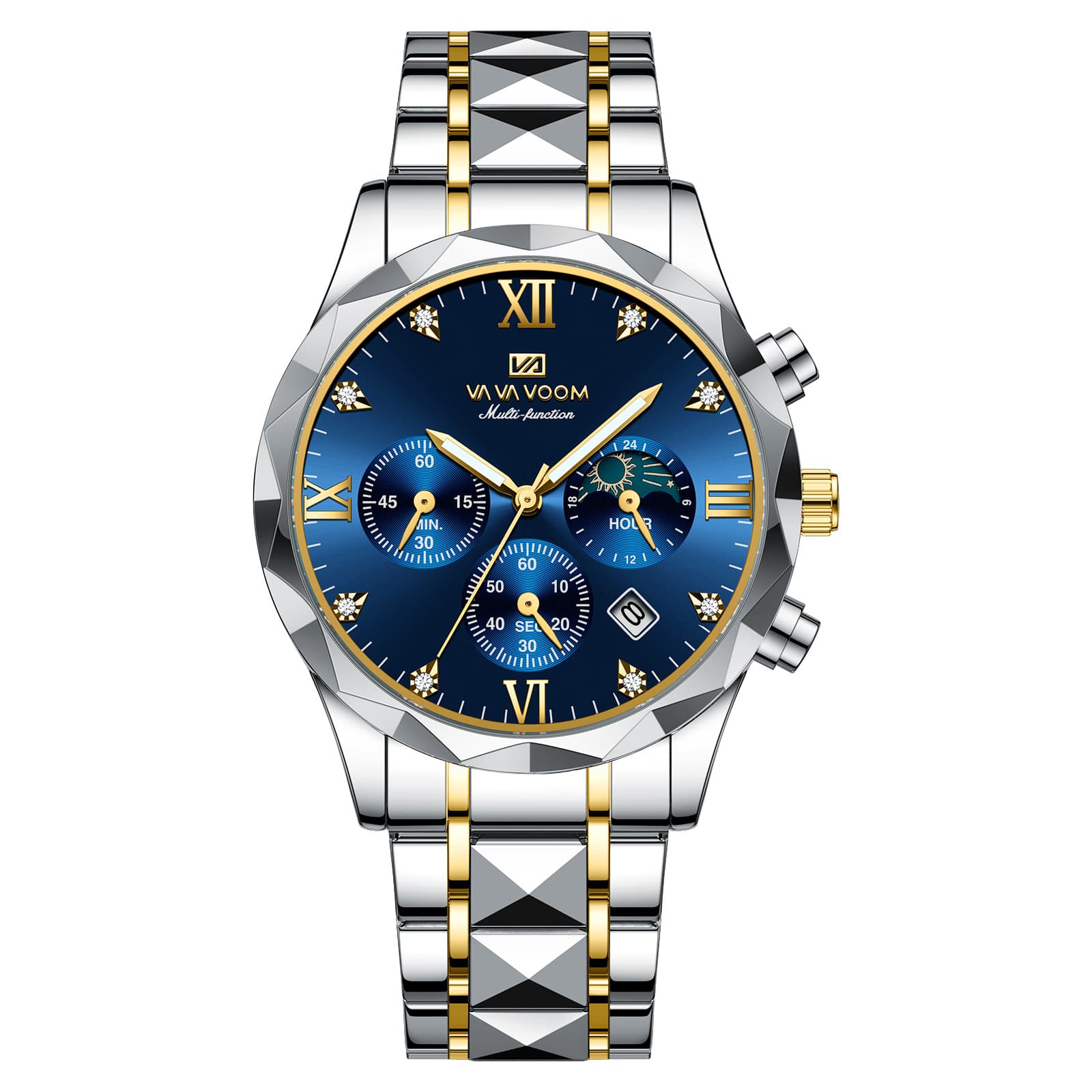 New Multi-functional Butterfly Buckle Men's Watch, Popular Men's Trend Double Calendar Tungsten Steel Waterproof Quartz Watch