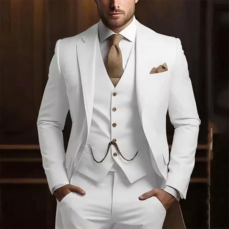 Ensemble de costume 3 pièces premium pour homme - Coupe slim, blazer de mariage et de cérémonie avec gilet et pantalon