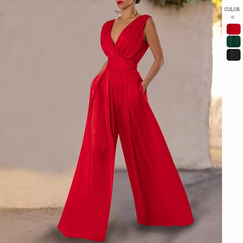 Women's fashion summer new slim jumpsuit high waist slimming jumpsuit straight wide leg pants for women