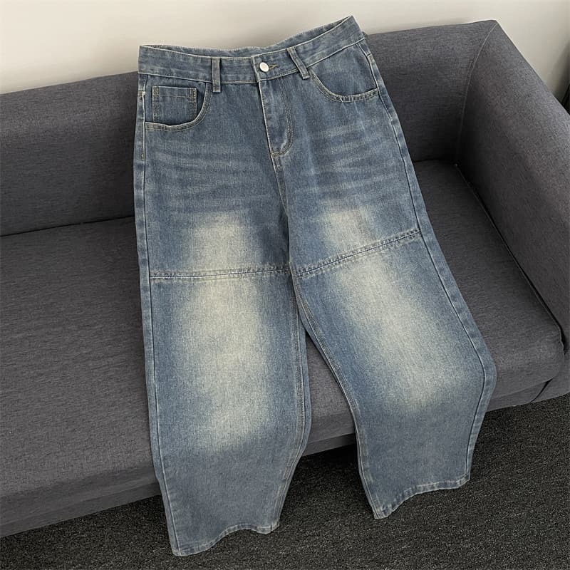 Men's High Street Washed Straight-Leg Jeans – Vintage Blue Denim Pants With Relaxed Fit (S-3XL, Classic Wash)