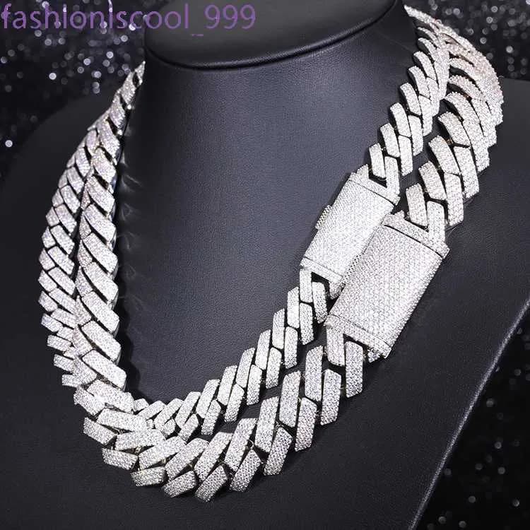 Heavy Sier 15mm 20mm 3rows Cuban Chain Necklace White Gold Plated Moissanite Diamond Link