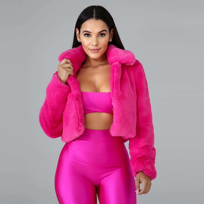 Women's Clothing style sexy solid color plush short candy color coat fur top solid color cardigan