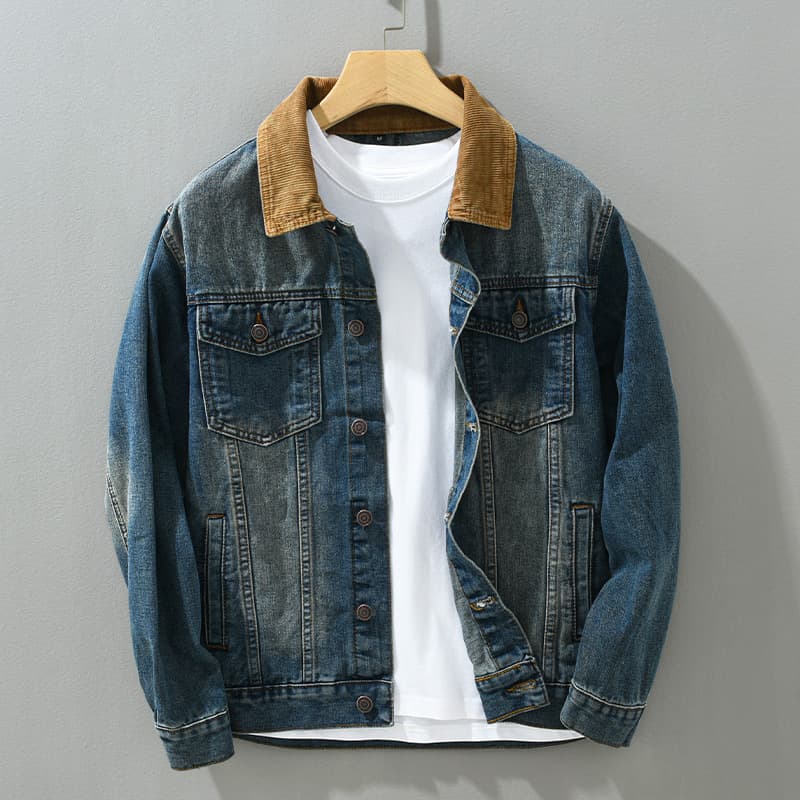 Men's Clothing Splicing Denim Jacket Men's Loose Retro Casual All match Workwear Jacket Tops