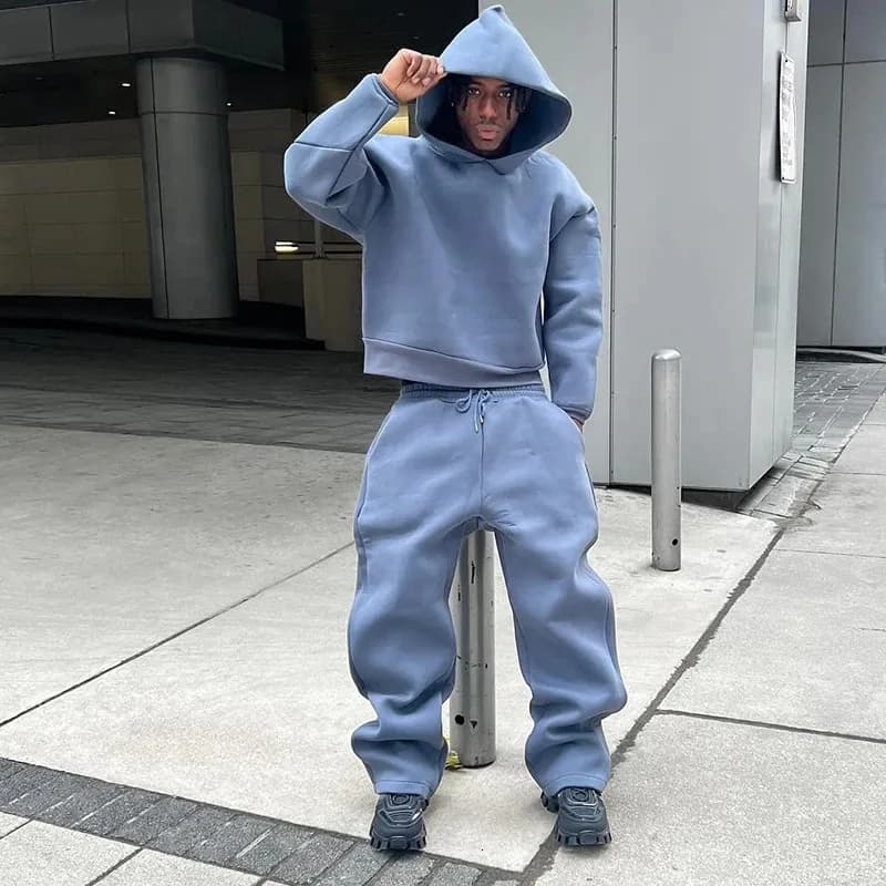 Mens Hoodie Set Solid Color Simple Sports Style Pullover Casual Loose Chic High Quality Two-piece Comfortable Warm Top