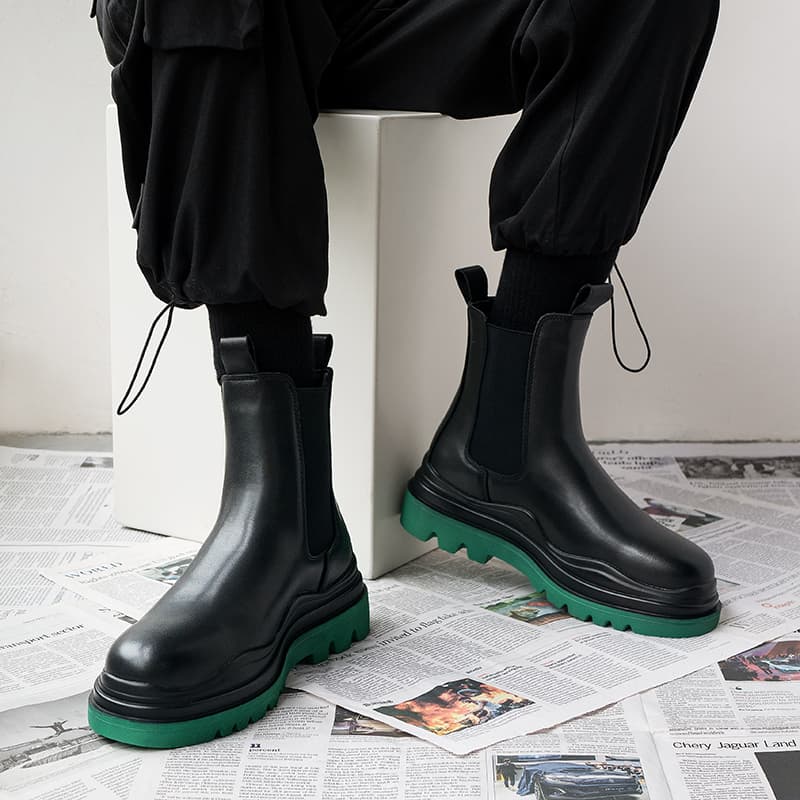 British Style Fancy Green Bottom Black Boots