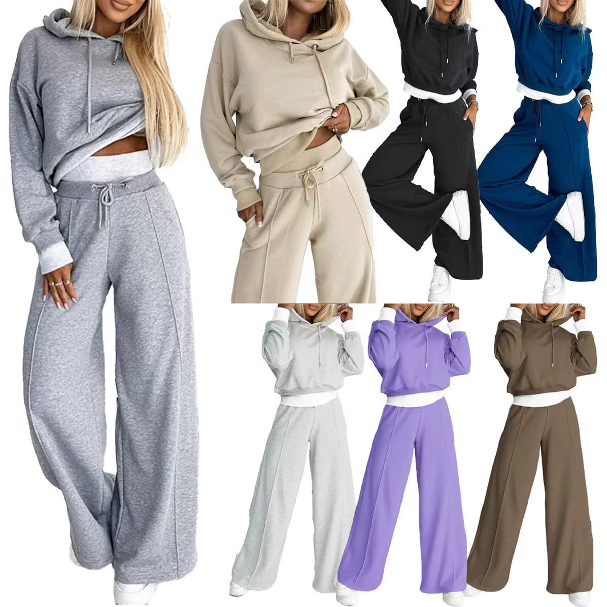 Women's Clothing Autumn And Winter New Style Splicing Popular Hooded Sweatshirt Two Piece Casual Suit