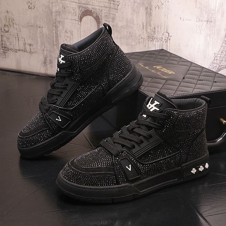 Marque européenne tendance, chaussures décontractées haut de gamme ornées de strass, baskets de créateur, chaussures pour hommes élégantes et