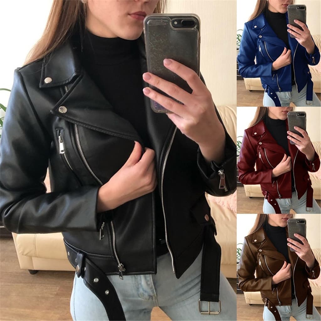 Women's Top Autumn Short Spring PU Motorcycle Jacket Slimming Slim Winter Leather Jacket