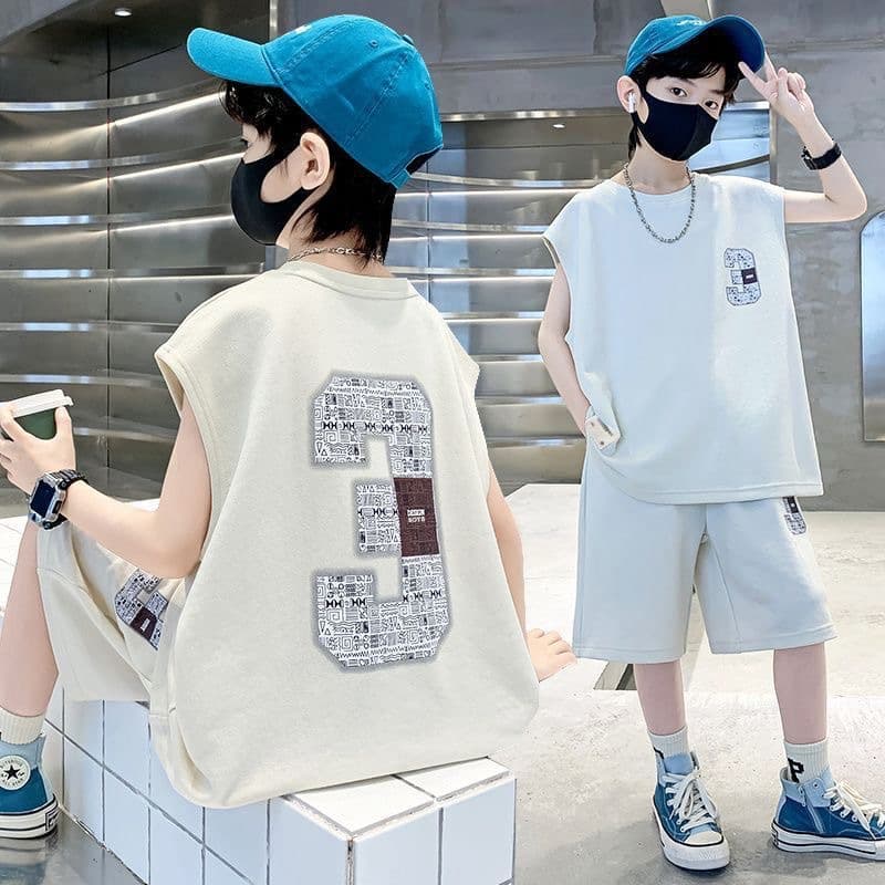 Sleeveless Summer New Boys' Fashionable and Handsome Middle aged Children's Tank Top Casual Two piece Set Trendy