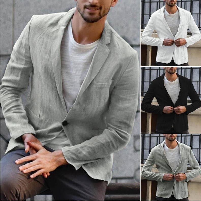 Cotton Linen Slim Blazer For Men Solid Color Long Sleeve Pockets Summer Blazer Coat Thin Male Casual Jacket Business Men Blazers