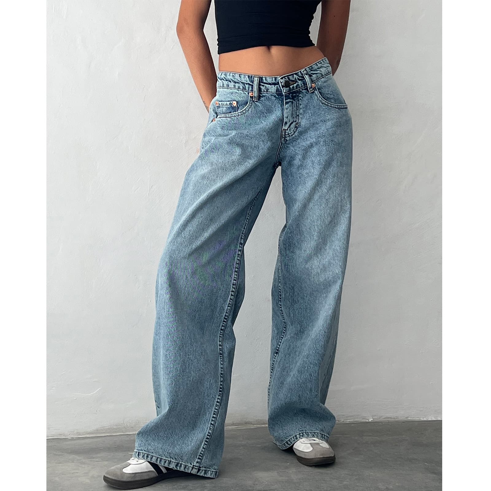 Women's Clothing Retro Low Waist Non Elastic Washed Straight Jeans For Women Autumn New Street Wide Leg Denim Pants