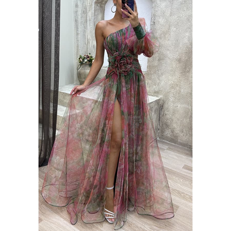 Women's clothing new party mesh oblique shoulder dress INS casual fashion dress for women