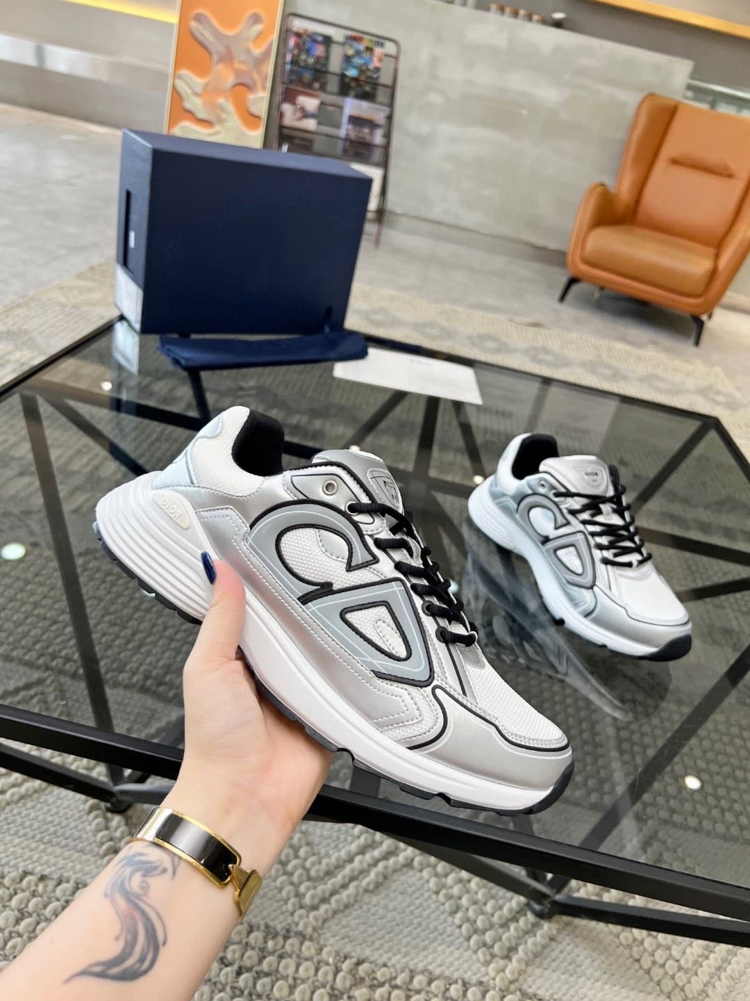 Chaussures de sport décontractées Guangzhou Goods CD Fashion B30, version haute, réfléchissantes, patchwork, pour papa, pour couple