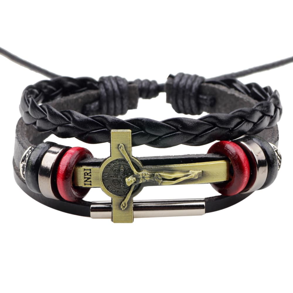 Trendy Retro Multi-layer Leather Woven Cross Jesus Bracelets Fashion Charm Men Bracelets Religious Amulet Jewelry