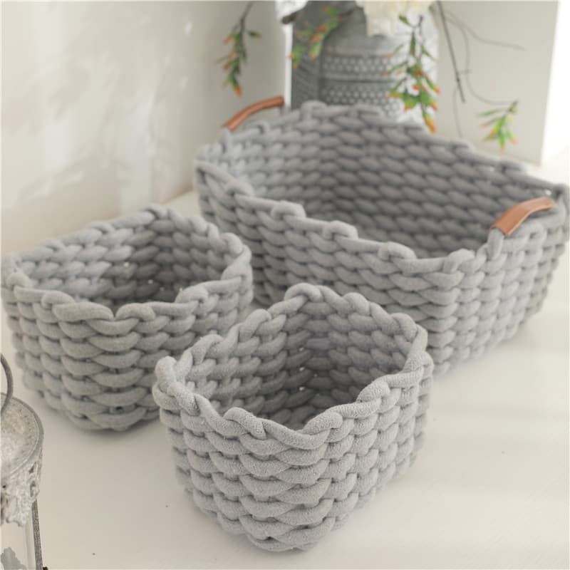 Handled Cotton Rope Woven Storage Basket For Makeup, Lipstick, Eyeshadow, And Small Items – Compact & Large Sizes