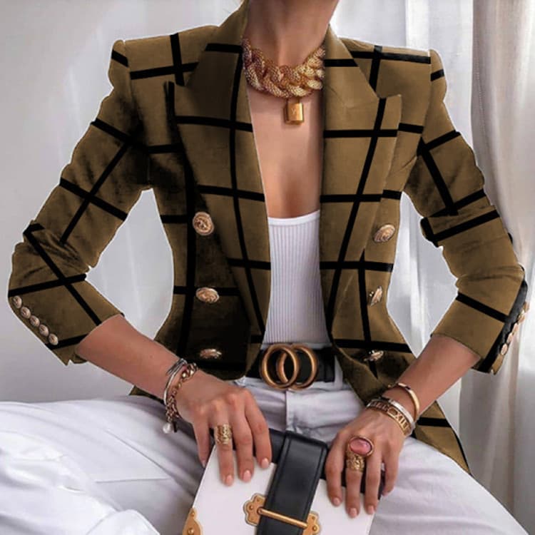 Women's Print Small Suit Slim Fashion Short Double-breasted Top