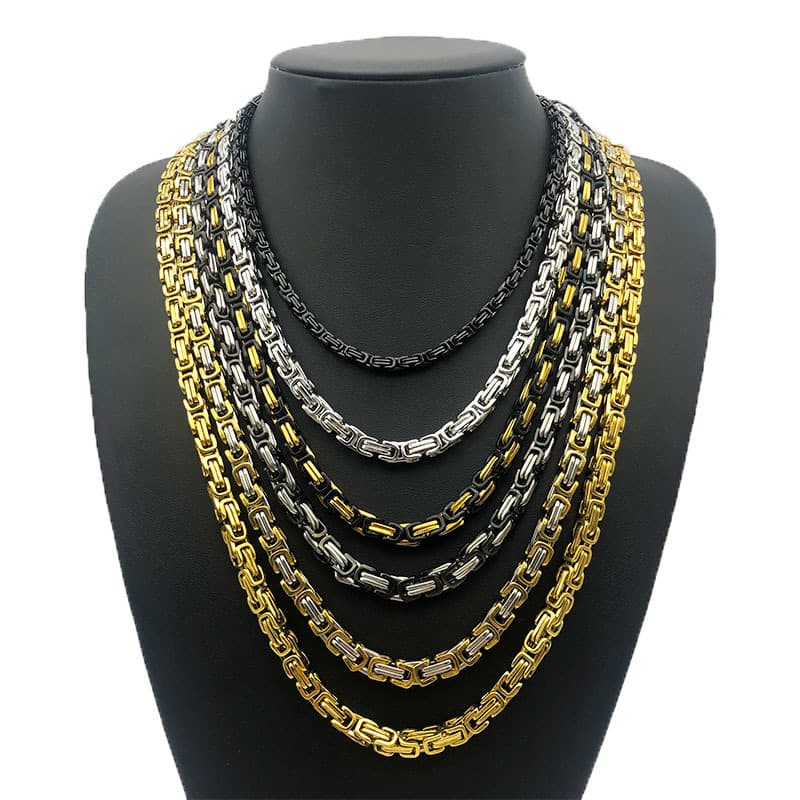 European and American Cross-border Byzantine Titanium Steel Necklace King Chain Emperor Shaped Stainless Steel Men's Handmade Necklace Jewelry Electro