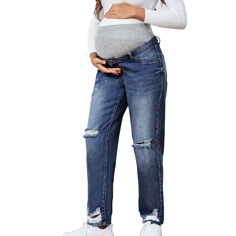 Family matching maternity high waist jeans straight trousers loose elastic spring and autumn style casual maternity wear