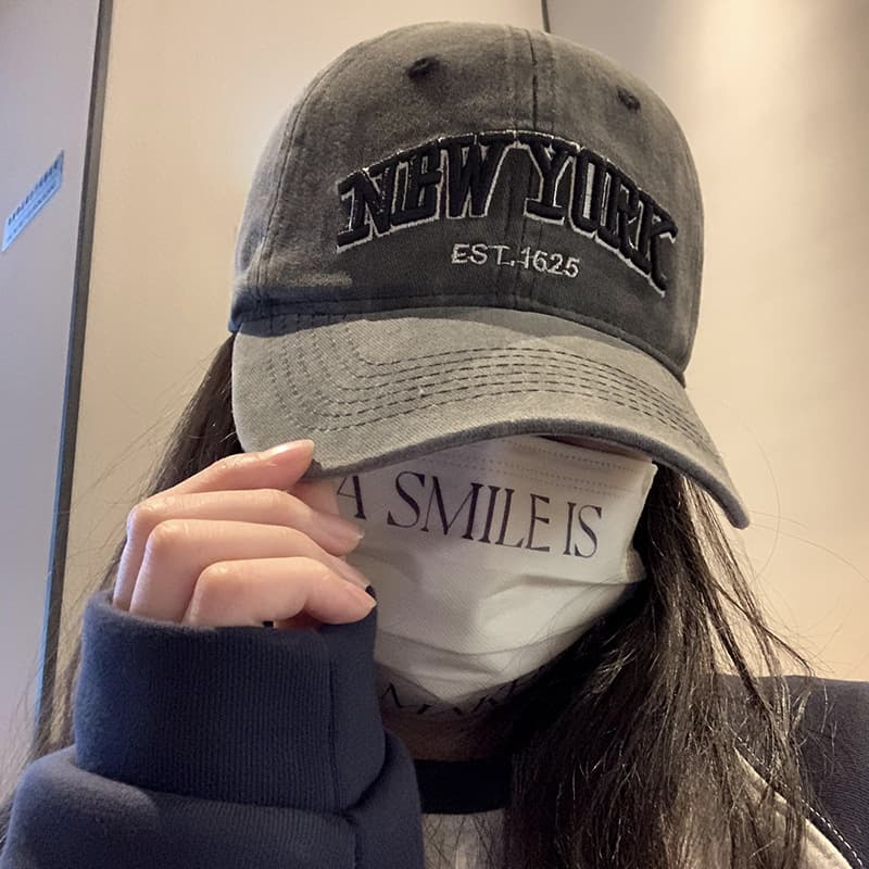 Gray Baseball Women Korean Style Ins Large Head Circumference Washed Cotton Vintage Versatile Face Slimming Duckbill Cap