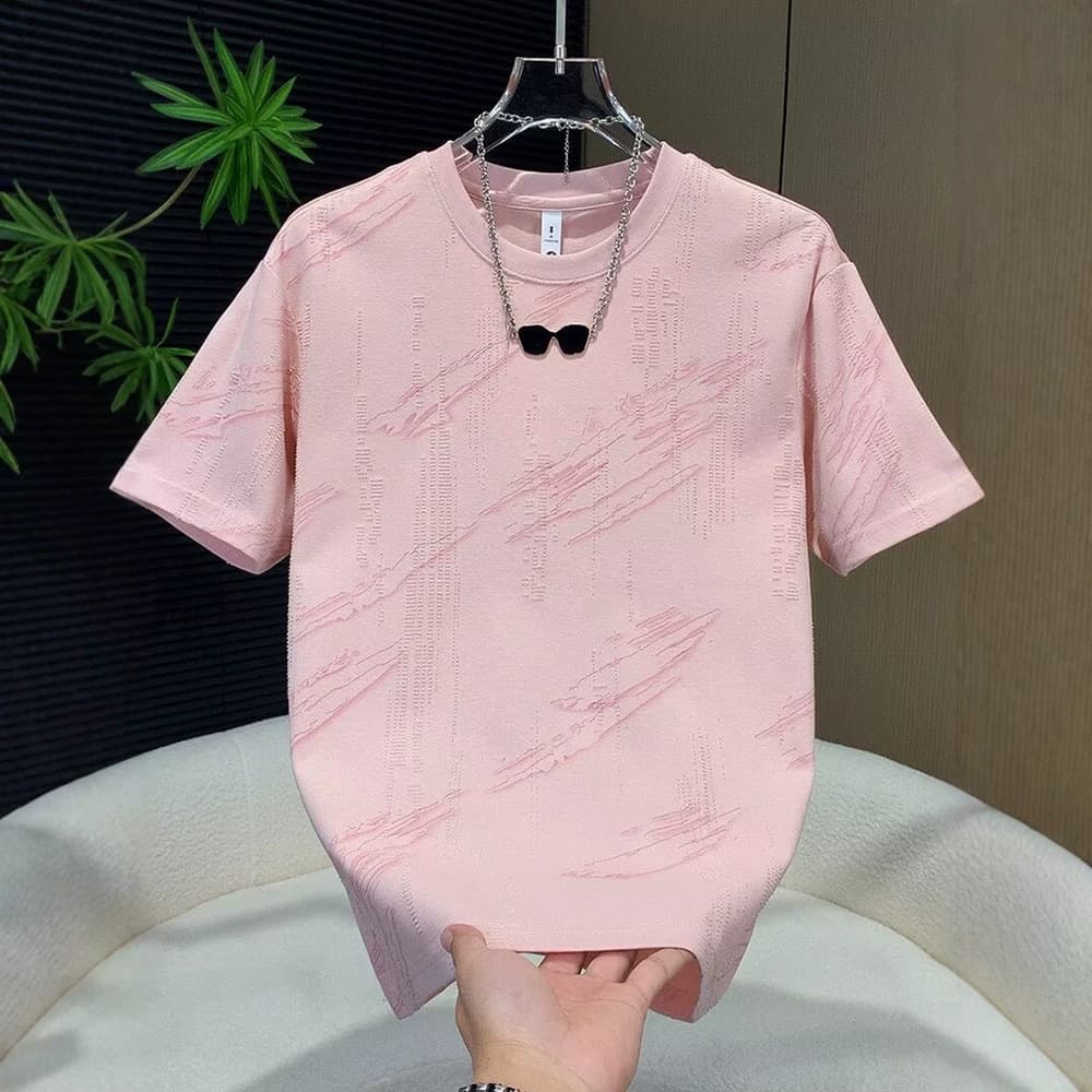 Pink Short-sleeved T-shirt Men's Summer Round Neck Fashion Couple's Clothing Trendy Brand Versatile Half-sleeved Top Trendy Design T-shirt