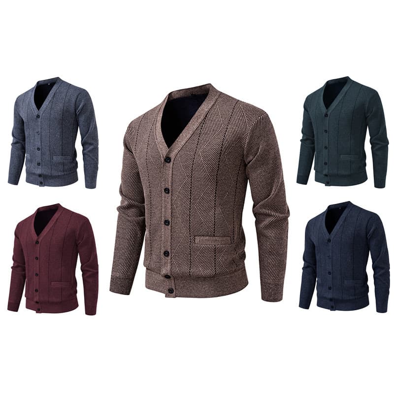 Men's Fashionable V-Neck Knit Sweater With Fleece Lining, Casual Winter Pullover For Autumn & Winter, Warm & Stylish Thermal Shirt ​​