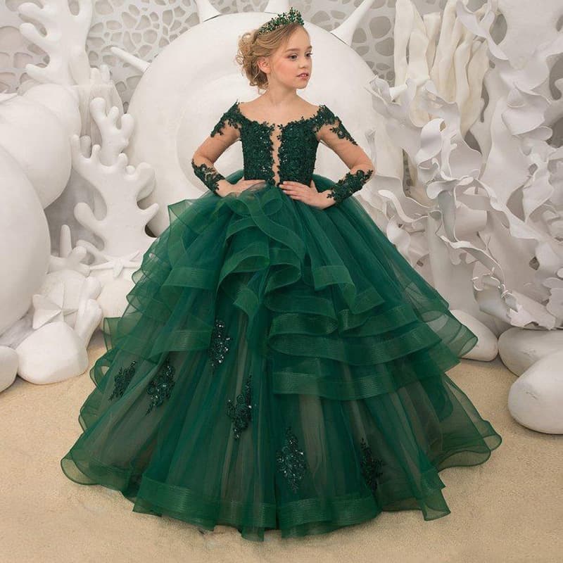 ​​Elegant Lace Princess Dress With Long Train For Flower Girls, Pageants, And Photo Shoots​​