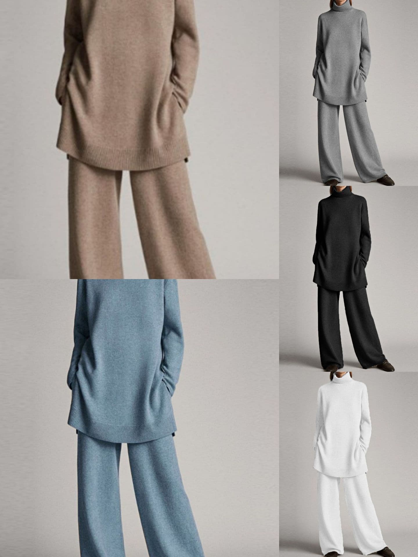 Women's Clothing Knitted Solid Color High Collar Loose Casual Two-piece Suit