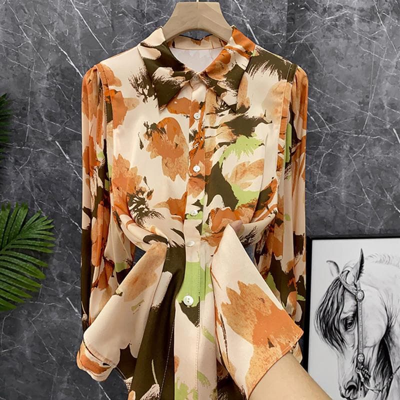 Women's fashion imitation silk shirt mulberry silk blouse