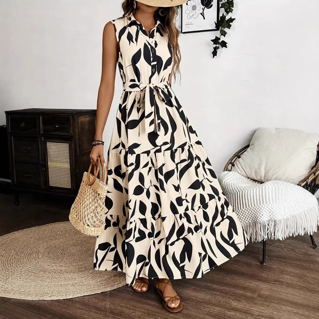 Women's Clothing Temperament Printed Long Sleeved Dress