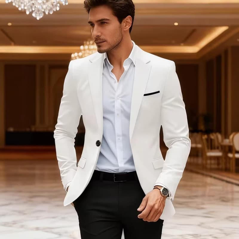 ​​Men's Slim Fit Blazer - Business Casual Poly-Viscose Blend Jacket (S-6XL, Black/White/Burgundy/Blue/Gray)​​