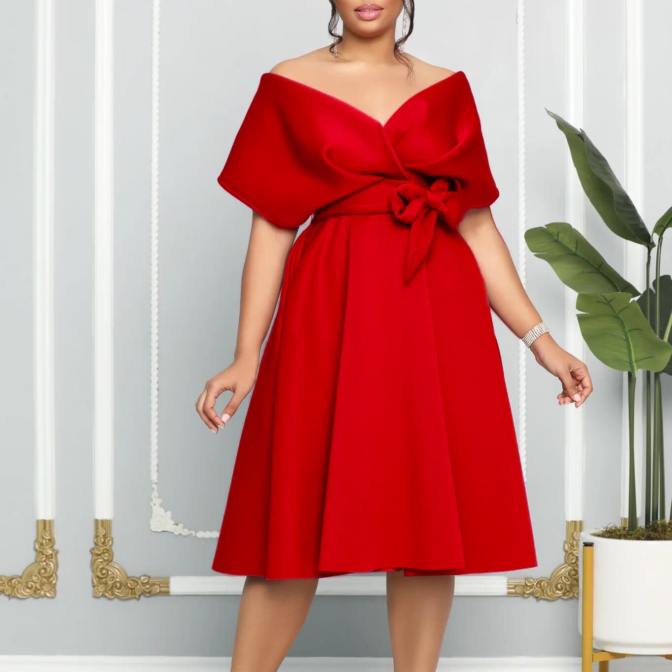 Women's V-neck Off-shoulder Sexy Straps Large Skirt Banquet Dress Skirt African Dress